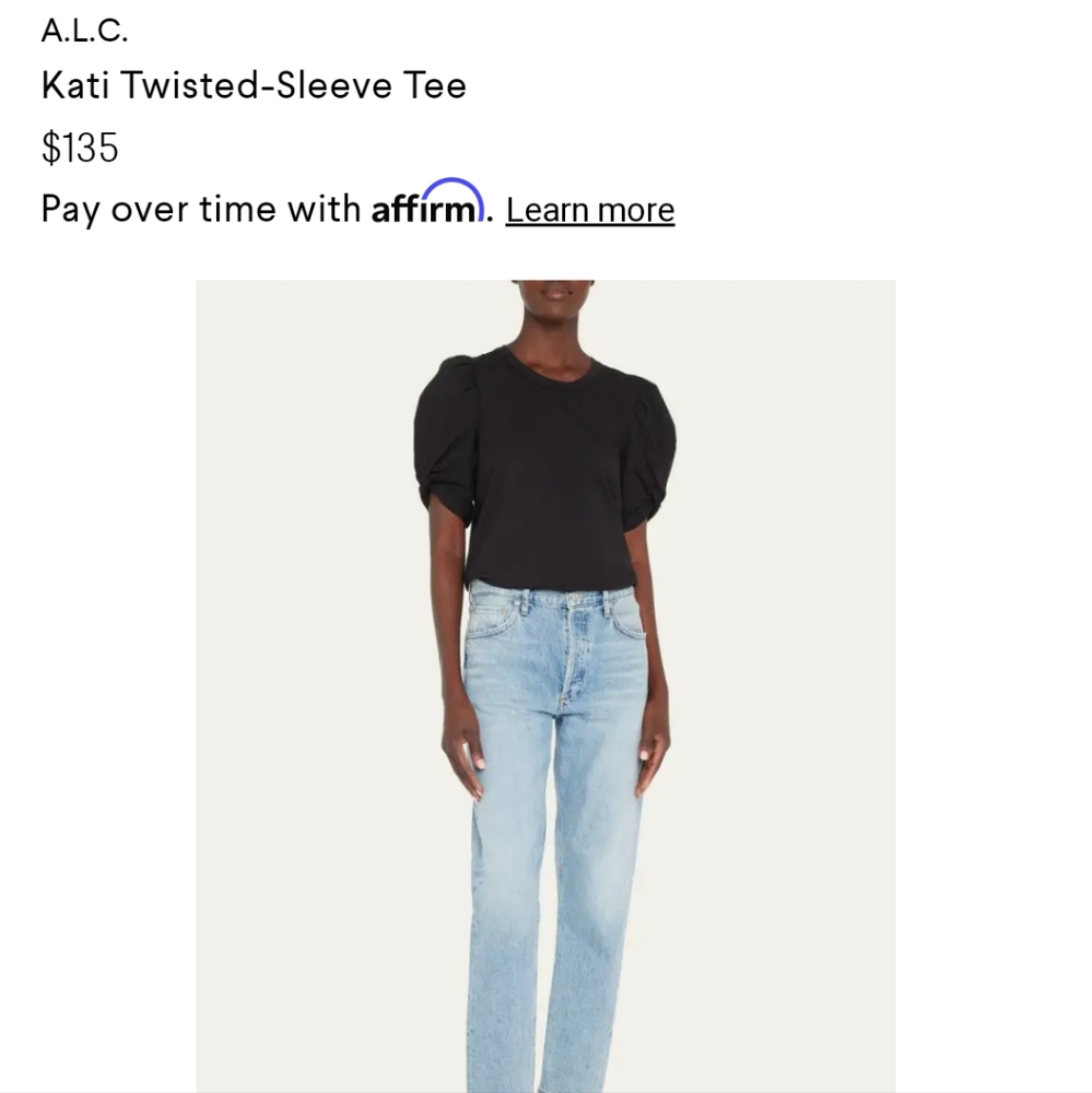 A.L.C. Black Kati Twisted-Sleeve Tee